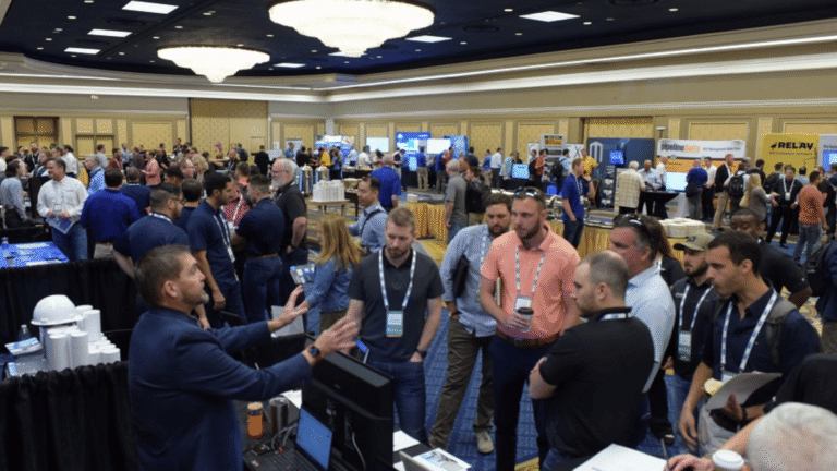 Technology vendor demonstrating solutions to conference participants